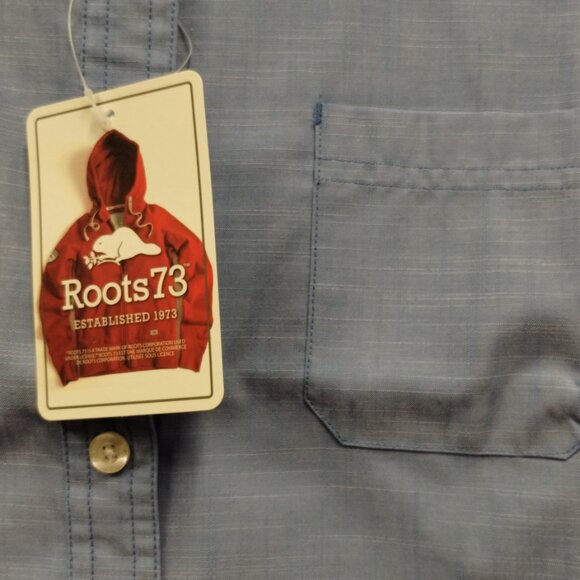 Women Roots 73 Blue Small Petite Western Style Button Up Shirt Roll Tab Sleeve - Picture 11 of 12
